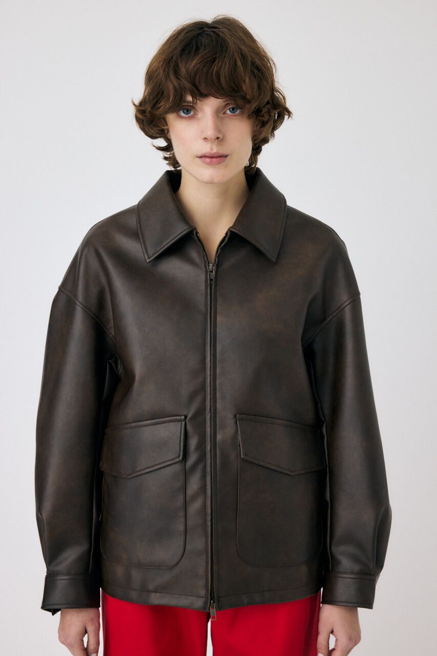 MOUSSY「FAUX LEATHER OVER ジャケット」|ブルゾン・スタジャン|