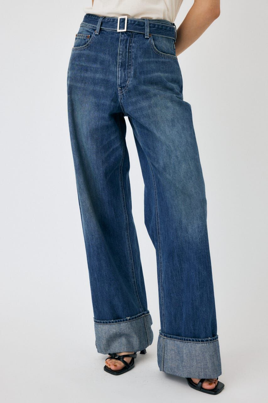 MOUSSY「BELTED WIDE ストレートデニム」|デニム|BLU