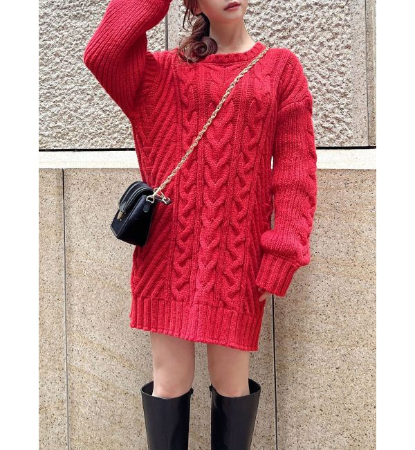 RESEXXY「ケーブルニットチュニック」|ニット・セーター|レッド