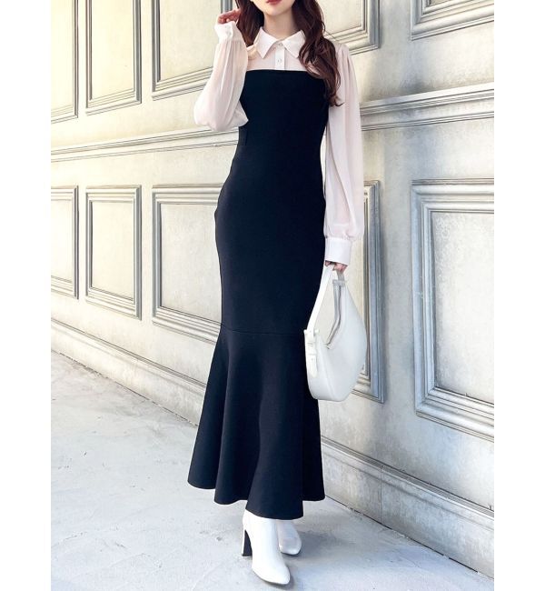 RESEXXY「シャツドッキングマーメイドニットワンピース」|ワンピース|ブラック