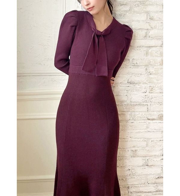 RESEXXY「ボウタイマーメイドニットワンピース」|ワンピース|ワイン