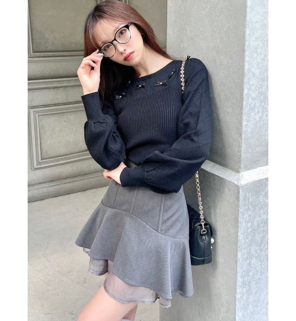 RESEXXY「ビジューサテンリボンニットトップス」|ニット・セーター|