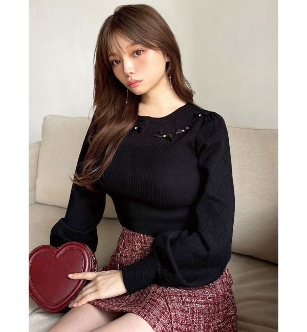 RESEXXY「ビジューサテンリボンニットトップス」|ニット・セーター|