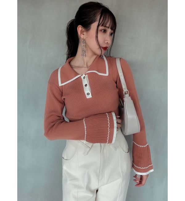 dazzlin「バイカラーポロニットトップス」|ニット・セーター|