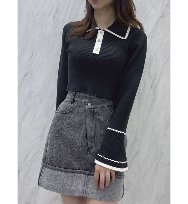 dazzlin「バイカラーポロニットトップス」|ニット・セーター|