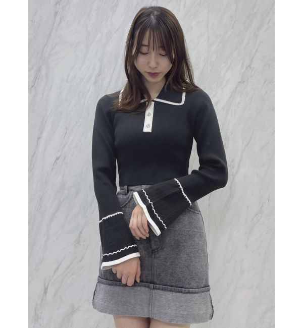 dazzlin「バイカラーポロニットトップス」|ニット・セーター|