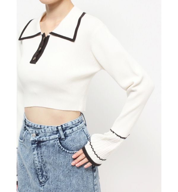 dazzlin「バイカラーポロニットトップス」|ニット・セーター|