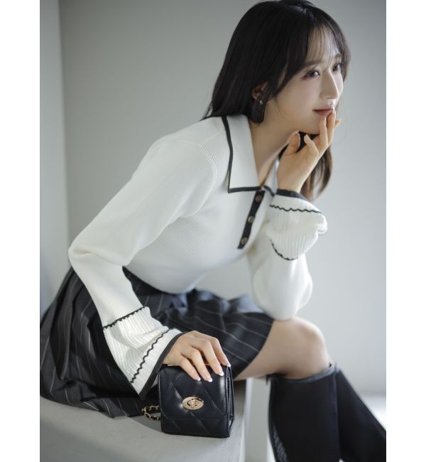 dazzlin「バイカラーポロニットトップス」|ニット・セーター|