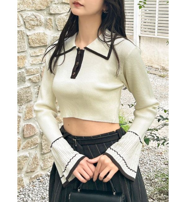 dazzlin「バイカラーポロニットトップス」|ニット・セーター|