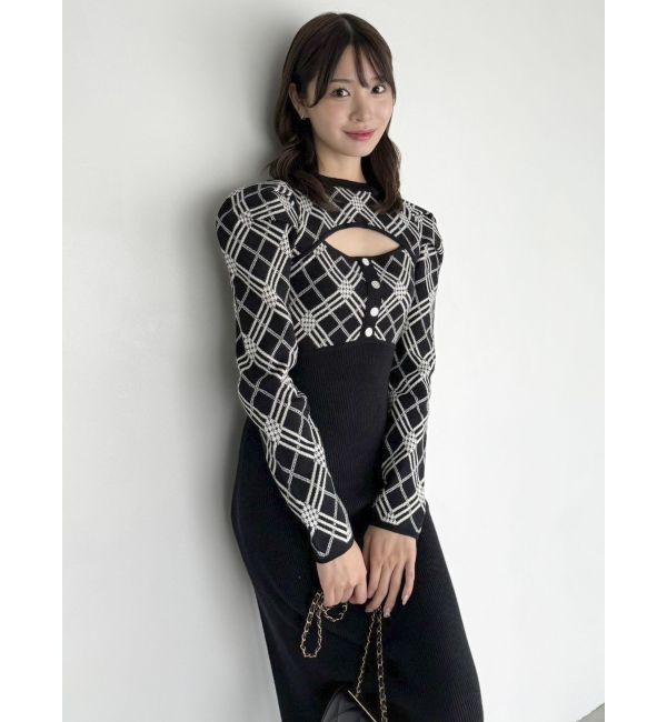dazzlin「チェックジャカードドッキングニットワンピース」|ワンピース|ブラック