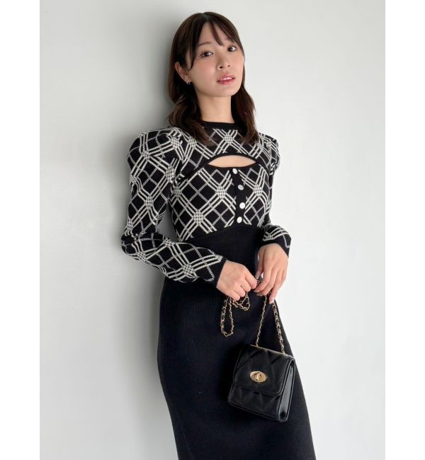 dazzlin「チェックジャカードドッキングニットワンピース」|ワンピース|