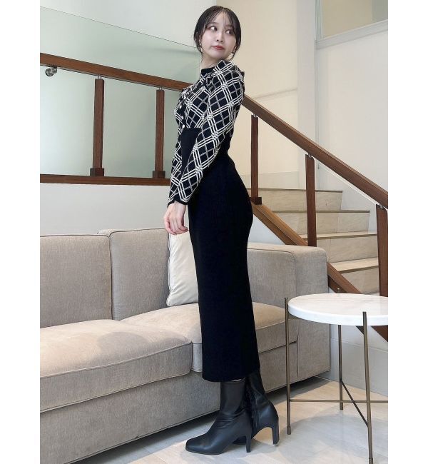 dazzlin「チェックジャカードドッキングニットワンピース」|ワンピース|