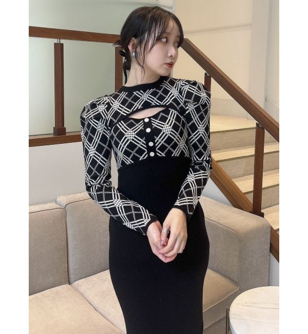 dazzlin「チェックジャカードドッキングニットワンピース」|ワンピース|
