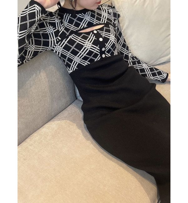 dazzlin「チェックジャカードドッキングニットワンピース」|ワンピース|