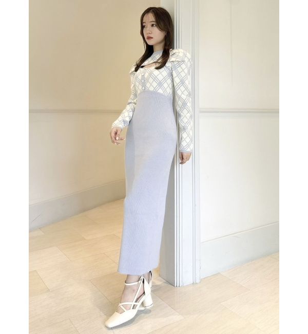 dazzlin「チェックジャカードドッキングニットワンピース」|ワンピース|