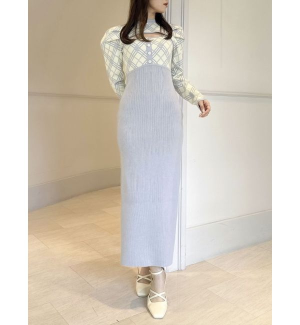 dazzlin「チェックジャカードドッキングニットワンピース」|ワンピース|