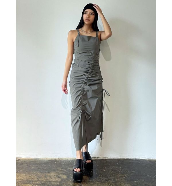 EMODA「ドローストリングナイロンマキシワンピース」|ワンピース|カーキ