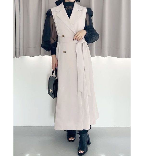 MERCURYDUO「ベルト付ロングジレ」|ベスト・ジレ|ベビーピンク