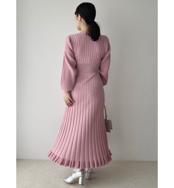 MERCURYDUO「ケーブルプリーツフレアニットワンピース」|ワンピース|
