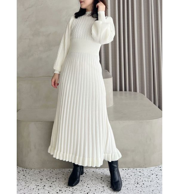 MERCURYDUO「ケーブルプリーツフレアニットワンピース」|ワンピース|
