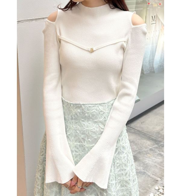 MERCURYDUO「ショルダースリットナローストラップニット」|ニット・セーター|オフホワイト