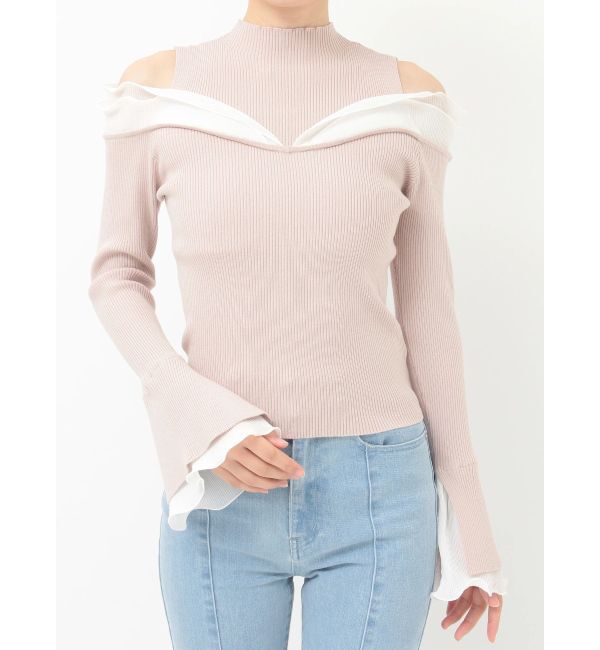 MERCURYDUO「プリーツフリル使いニット」|ニット・セーター|ベージュ