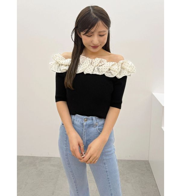 MERCURYDUO「2WAY異素材ランダムラッフルニット」|ニット・セーター|