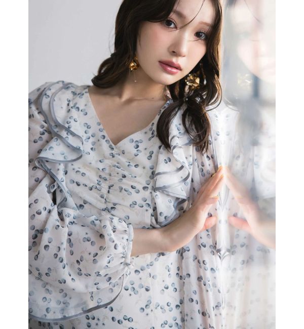 MERCURYDUO「ダブルラッフルバイカラーパイピングワンピース」|ワンピース|