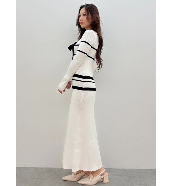 MERCURYDUO「バイカラーリボンリブニットワンピース」|ワンピース|