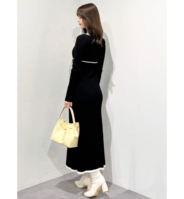 MERCURYDUO「バイカラーリボンリブニットワンピース」|ワンピース|