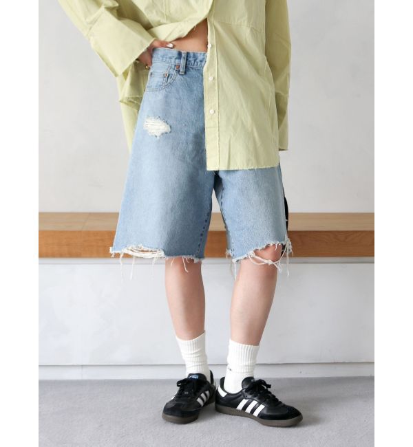 Ungrid「クラッシュデザインデニムハーフパンツ」|デニム|