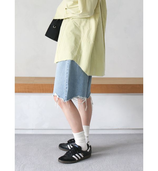 Ungrid「クラッシュデザインデニムハーフパンツ」|デニム|