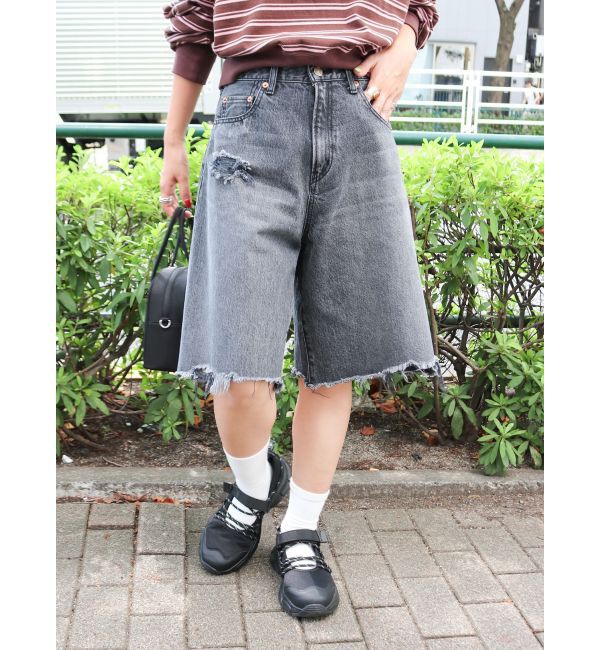 Ungrid「クラッシュデザインデニムハーフパンツ」|デニム|