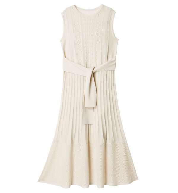 LAGUNAMOON「ストライプメッシュニットワンピース」|ワンピース|アイボリー