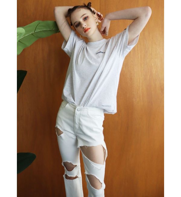 EVRIS「ハイダメージフレアデニムパンツ【セットアップ着用可能】」|デニム|