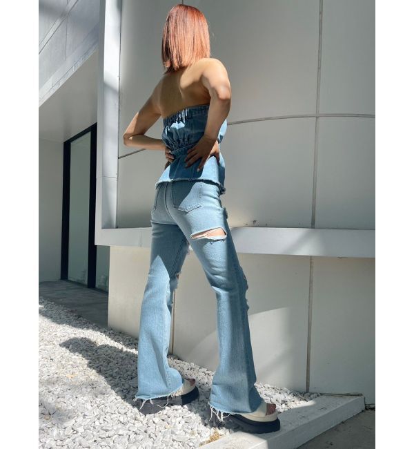 EVRIS「ハイダメージフレアデニムパンツ【セットアップ着用可能】」|デニム|