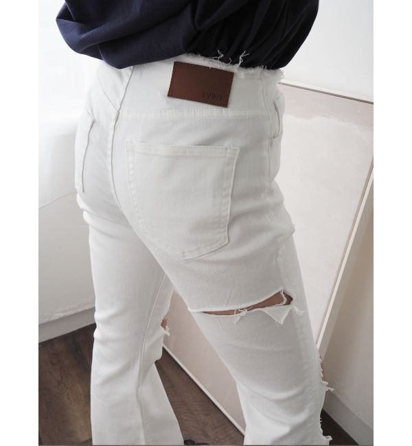 EVRIS「ハイダメージフレアデニムパンツ【セットアップ着用可能】」|デニム|