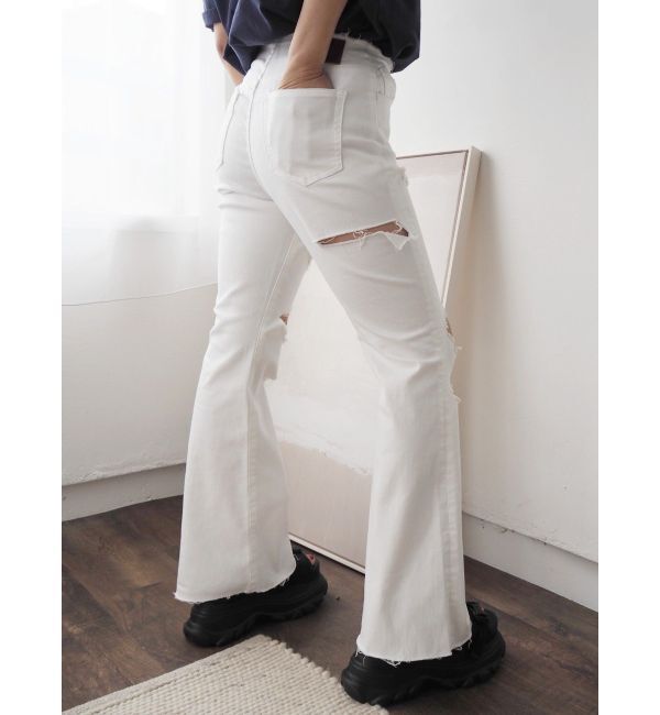 EVRIS「ハイダメージフレアデニムパンツ【セットアップ着用可能】」|デニム|