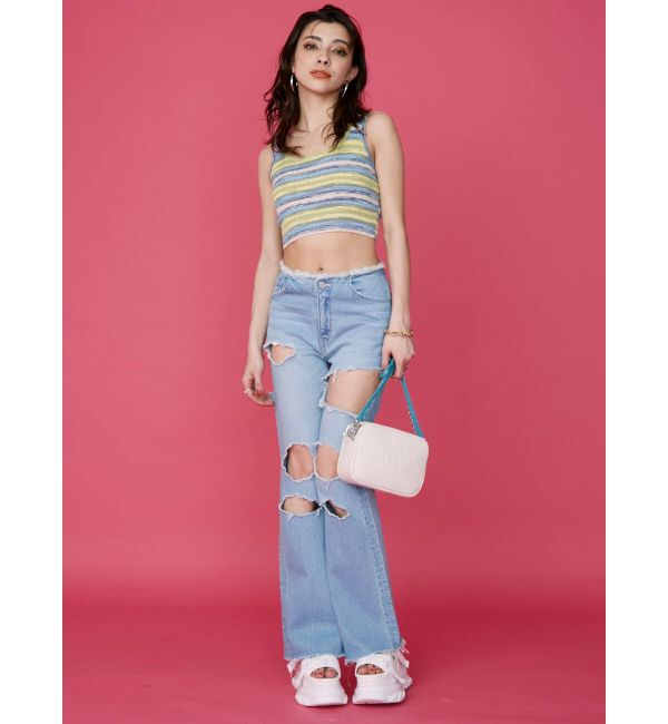 EVRIS「ハイダメージフレアデニムパンツ【セットアップ着用可能】」|デニム|