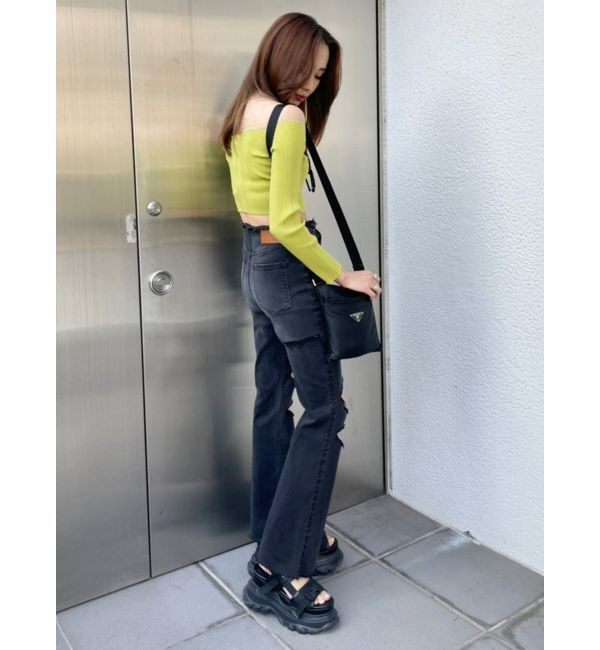 EVRIS「ハイダメージフレアデニムパンツ【セットアップ着用可能】」|デニム|