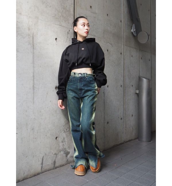 EVRIS「バイカラーワイドフレアデニムパンツ」|デニム|