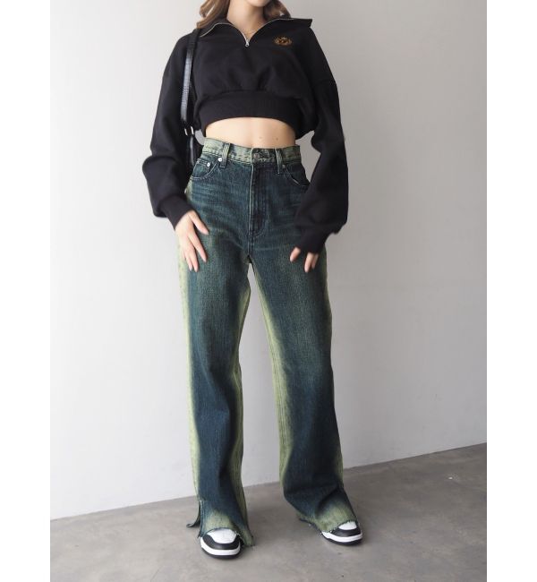 EVRIS「バイカラーワイドフレアデニムパンツ」|デニム|