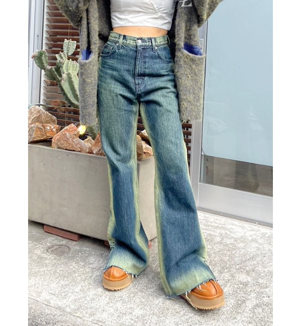 EVRIS「バイカラーワイドフレアデニムパンツ」|デニム|