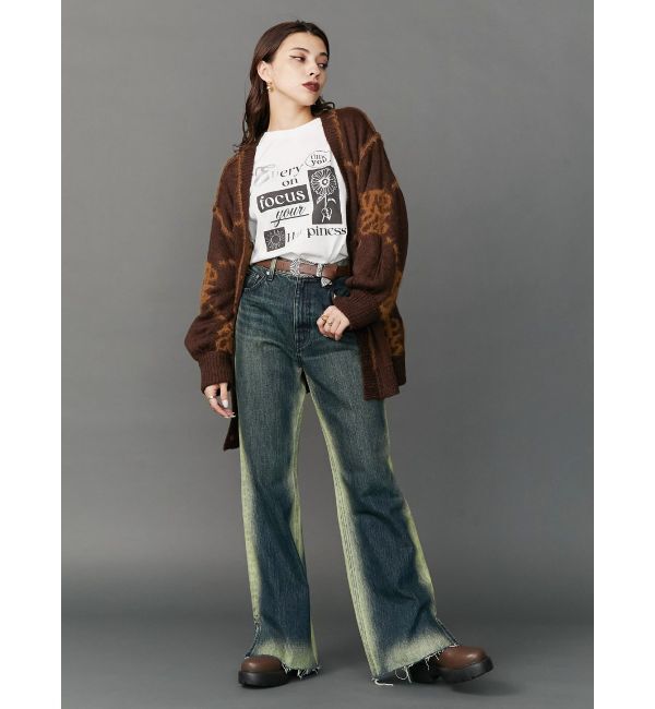 EVRIS「バイカラーワイドフレアデニムパンツ」|デニム|