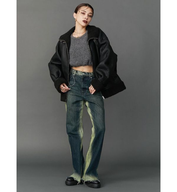 EVRIS「バイカラーワイドフレアデニムパンツ」|デニム|