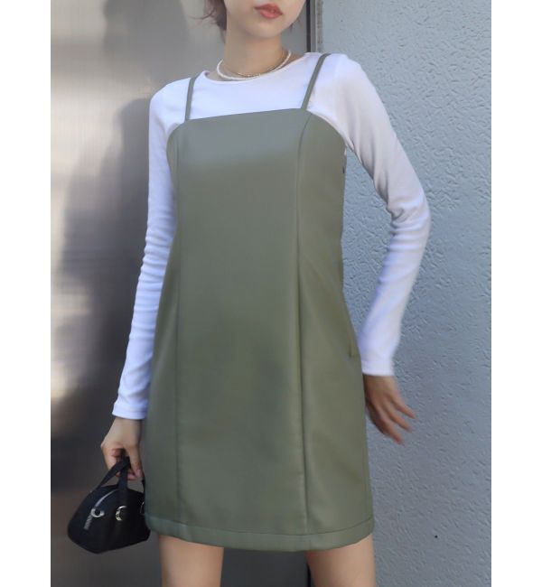 EVRIS「レザーライクミニワンピース」|ワンピース|