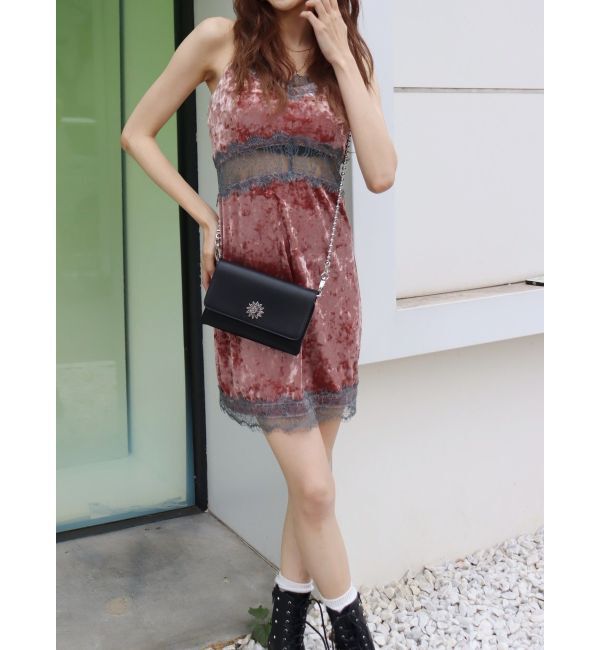 EVRIS「サマーベロアレースコンビミニワンピース」|ワンピース|