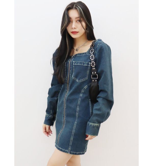 EVRIS「スクエアネックデニムミニワンピース」|ワンピース|