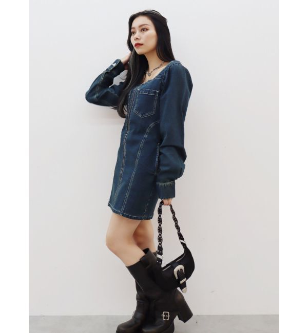 EVRIS「スクエアネックデニムミニワンピース」|ワンピース|
