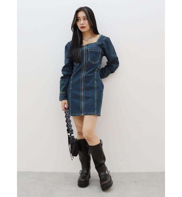 EVRIS「スクエアネックデニムミニワンピース」|ワンピース|